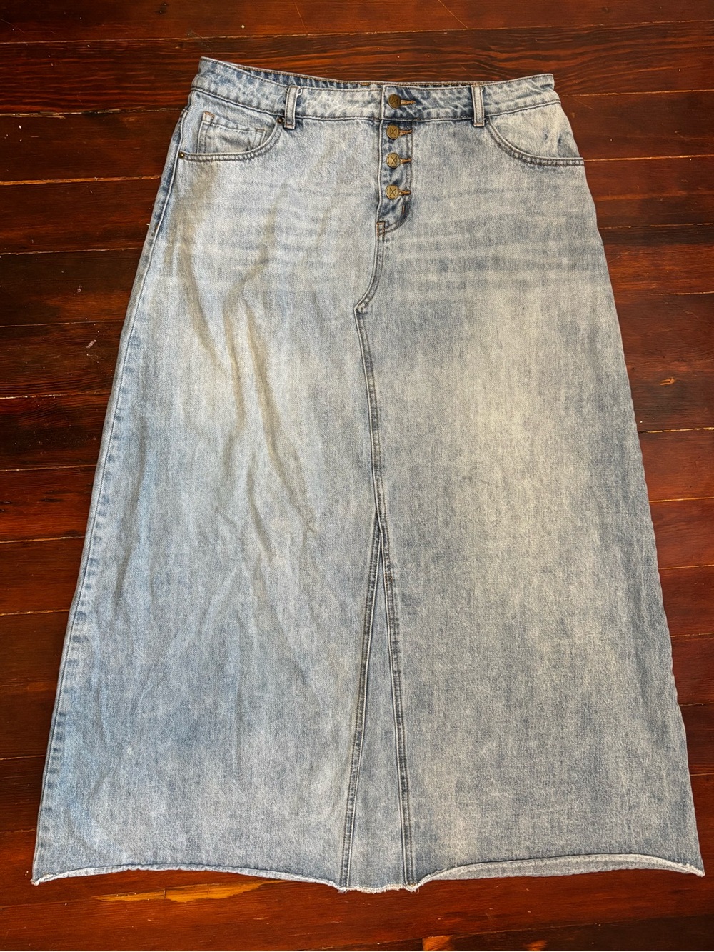 Main Street Exchange Haven Button-Front Light Blue Denim Maxi Skirt size 14